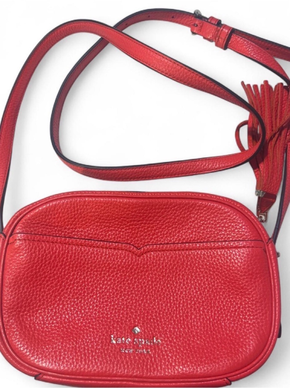 kate spade Red Pebbled Leather Mini Crossbody with Tassel